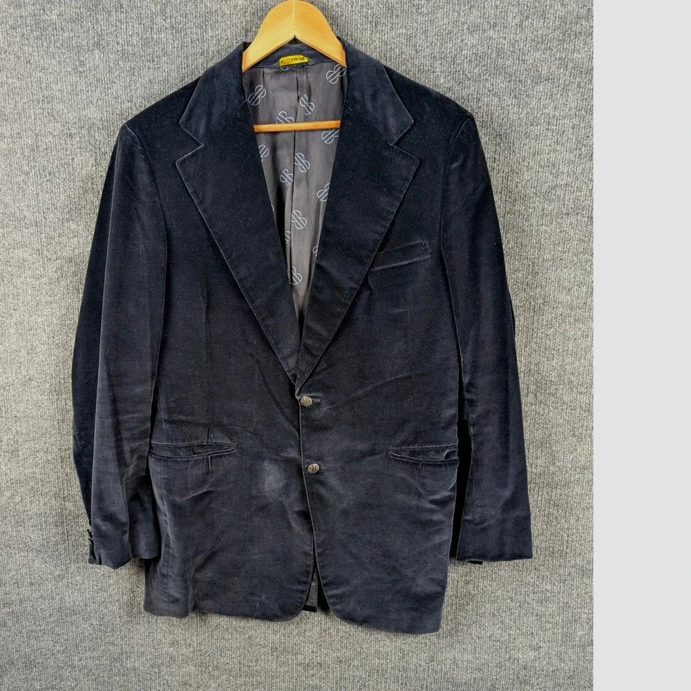 Vintage I Magnin Mens Navy Blue Velvet Blazer Two Button Sport Coat 42L